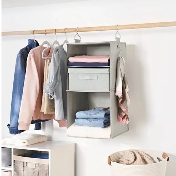 NEW Hanging Closet Storage Organizer – 3 Tiered Gray Hanging Shelf (*PRICE FIRM) - Picture 9 of 9